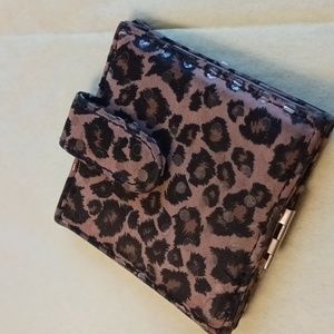 Bi- fold carry mirror/ leopard print, makeup- touchup,..vintage
